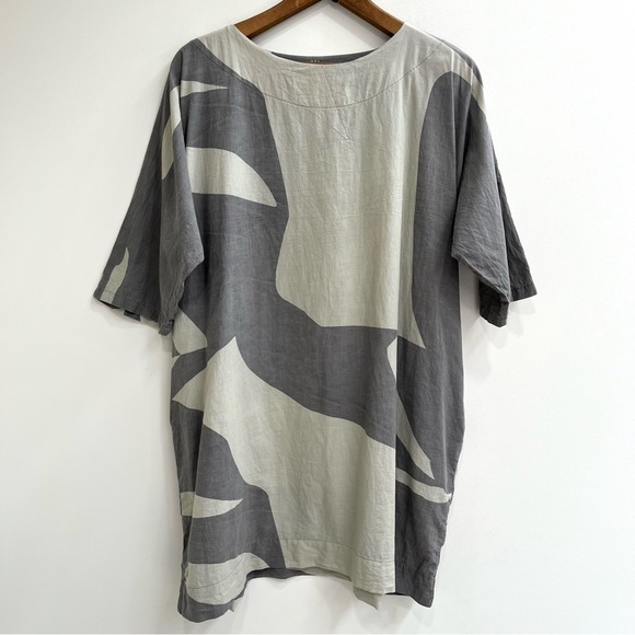 UZI NYC Tops - UZI NYC Gray Tan Geometric Print Lightweight Cotton Tunic Top Lagenlook Small